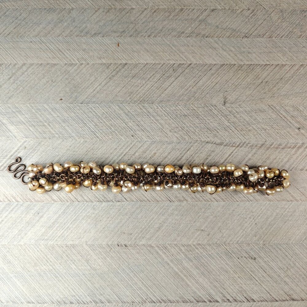 Vintage Genuine Freshwater Pearl Chain Bracelet Handmade Boho Jewelry Hook Clasp - Picture 3 of 5